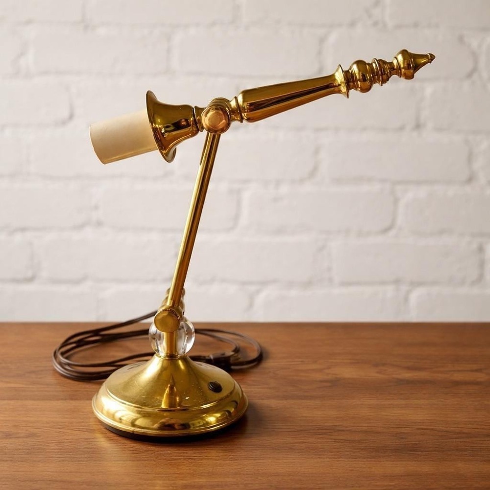 Tower Craftsman Brass Desk Lamp 1950s Crystal Accent Adjustable Red Bank‎ NJ